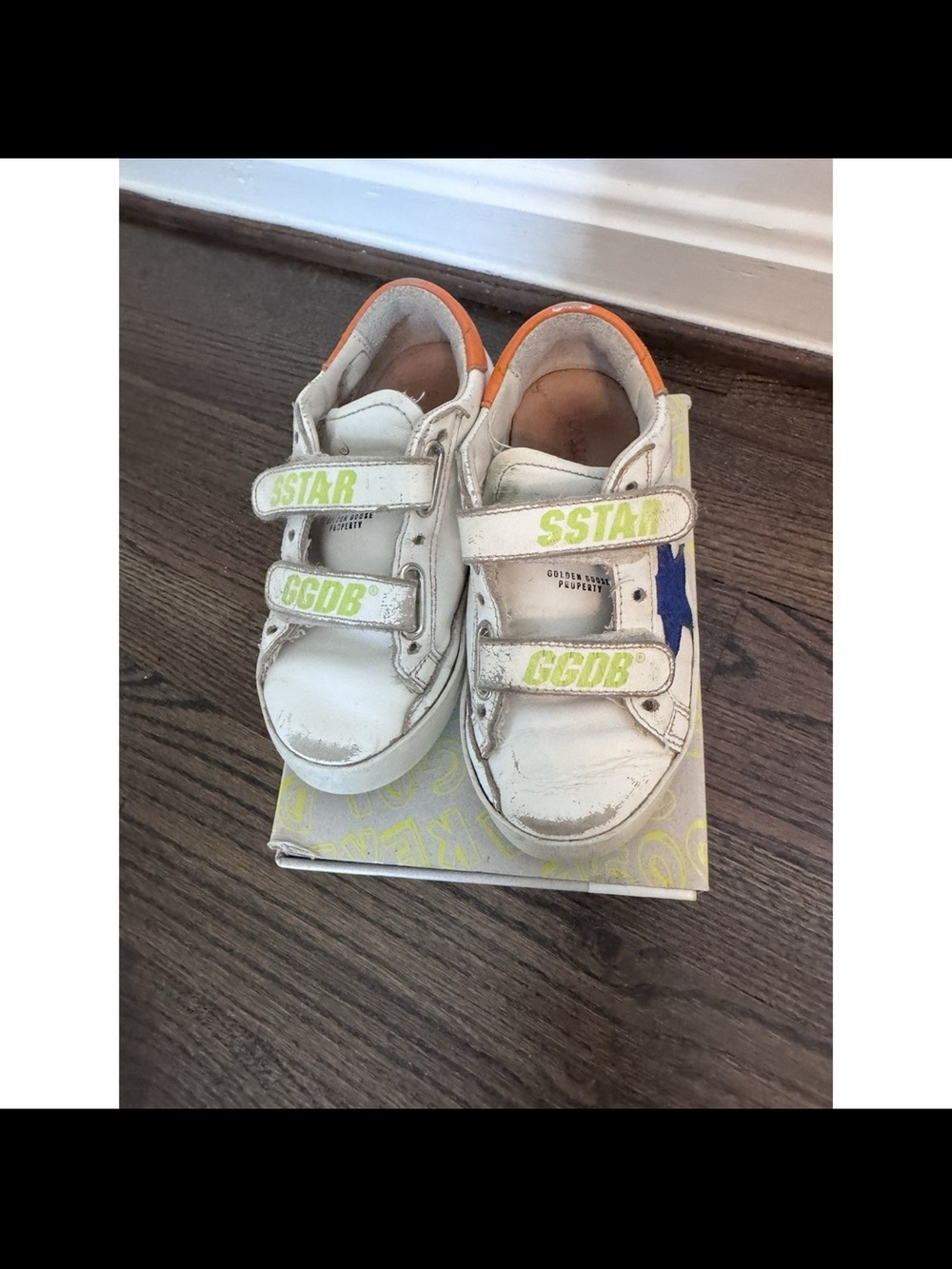 Golden Goose White Kids Sneakers with Blue Star and Orange Heel Trim